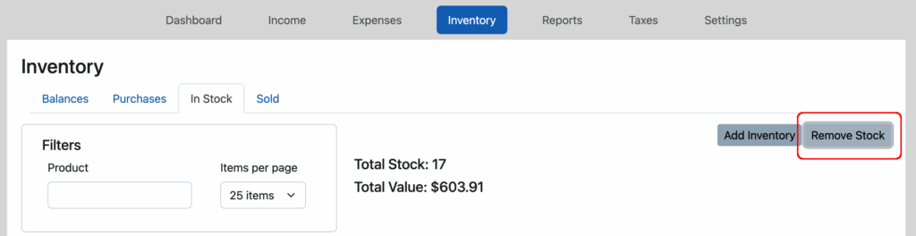 Remove inventory from stock