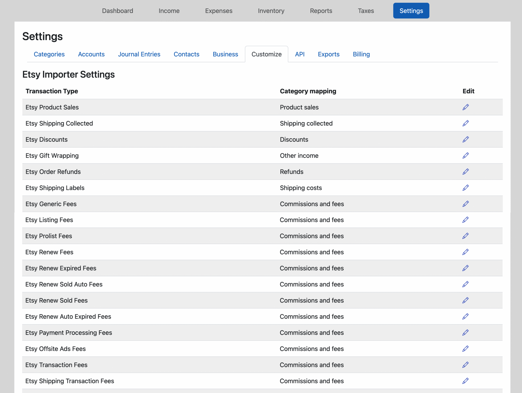 Change the categories of Etsy transactions - Seller Ledger