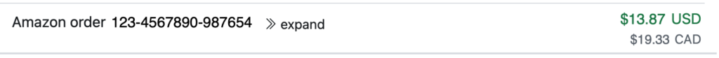 Amazon order in Canadian dollars
